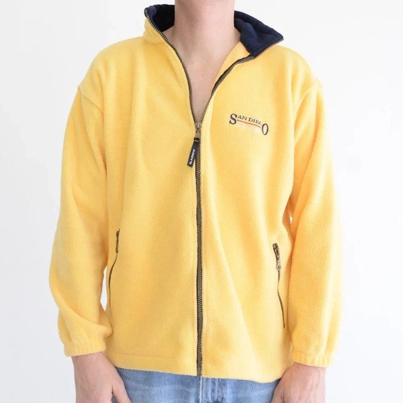VTG 90S Andy's Sportswear Yellow And Black Zip Up  San Diego Ca Fleece Sweater M - Picture 1 of 9